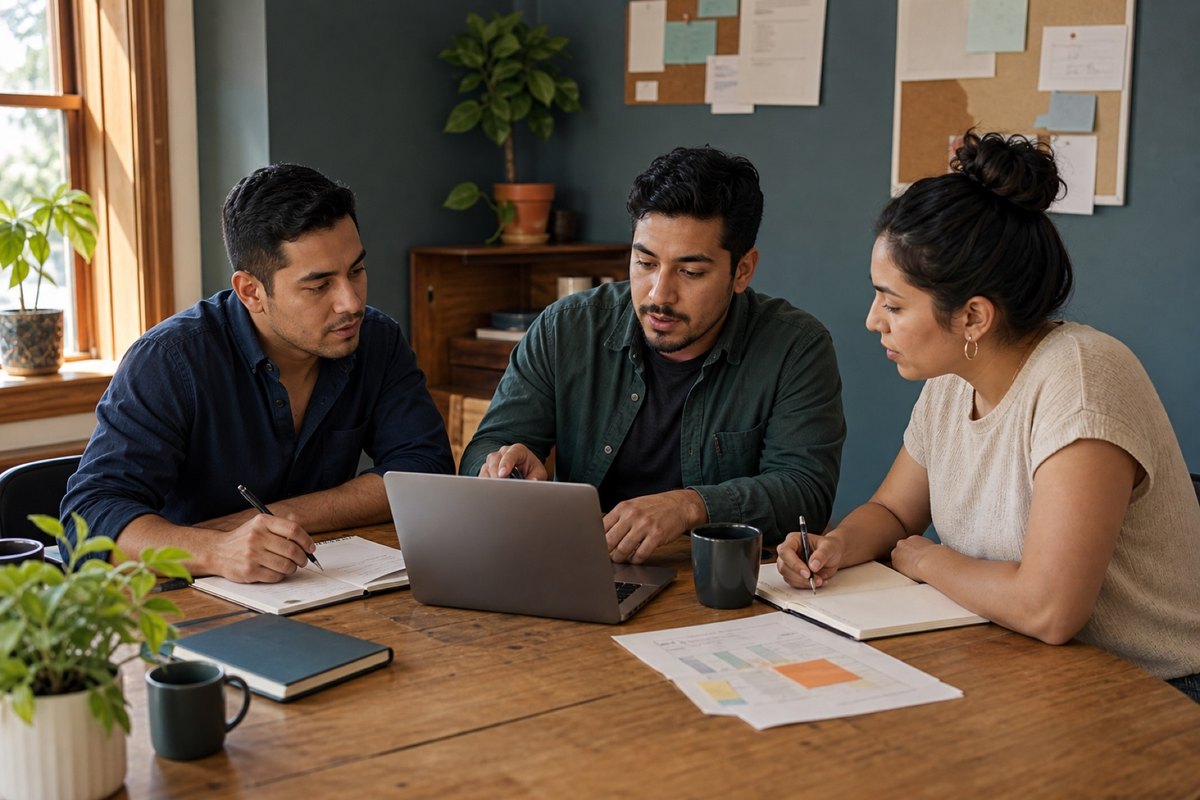 Three colleagues planning a nonprofit’s next step together