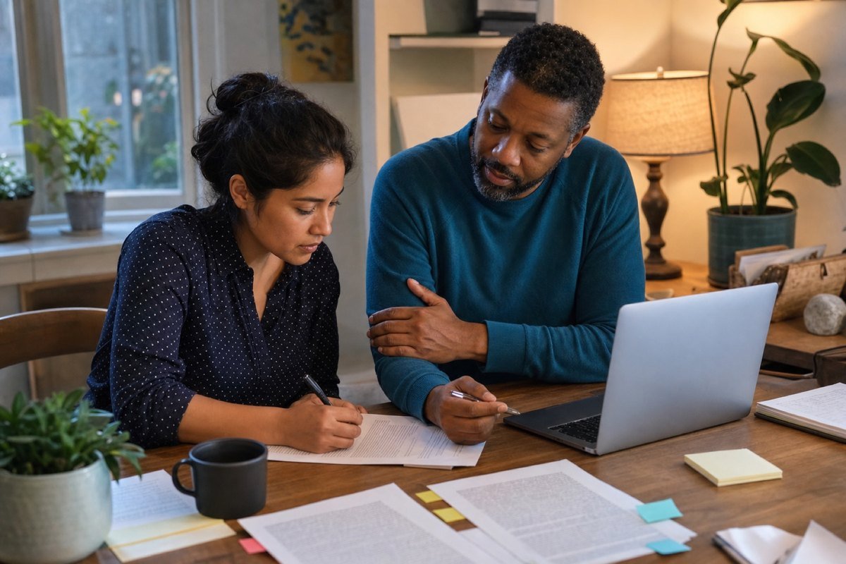 A nonprofit advisor reviewing a document, ready to help